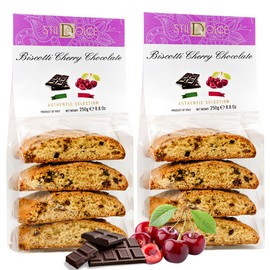 Stildolce Chocolate and Cherry Italian Biscotti Cookies| Made in Tuscany, Italy| Classic Semi-Soft Gourmet Biscuits No Preservatives 8.8 Oz, Pack of 2
