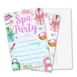 TIRYWT Spa Theme Birthday Invitations, 20pcs Fill-In Style Birthday Party Invites with Envelopes For Boys Girls, Birthday Party Decorations Supplies (4"x6") -B08