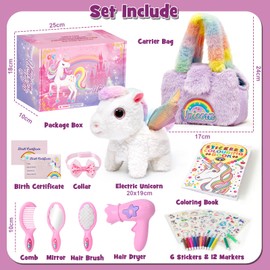 G.C Unicorn Gifts for Girls 3 4 5 6 7 8 Years with Electric Unicorn Cuddly Toy Running and Barking, Plush Bag, Care Accessories, Interactive Unicorn Toy Girls Gift