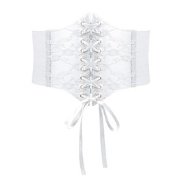 WHIPPY Women Lace-up Corset Waist Belt Transparent PVC Lace Crochet Petal Elastic Wide Belt for Dress White S