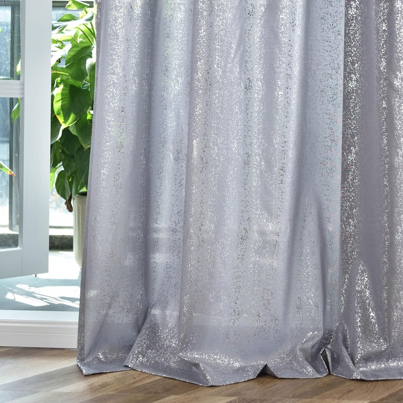 TERLYTEX Silver Curtains 84 Inches Long, Metallic Foil Dots Print