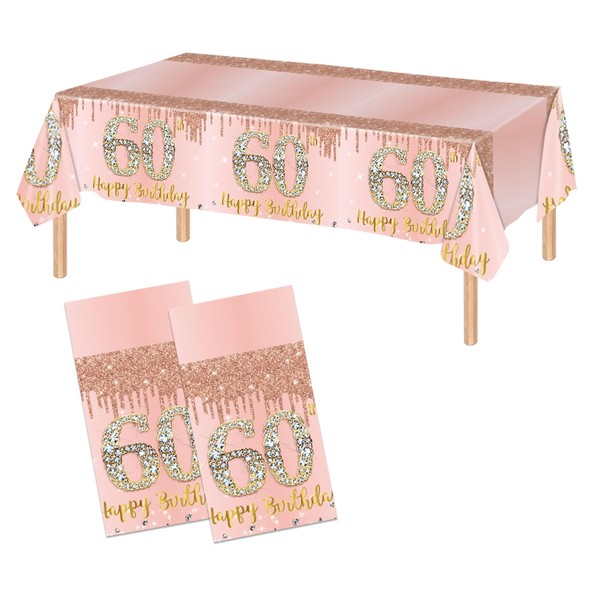 2 Pack 60th Birthday Tablecloth Pink Rose Gold 60th Birthday