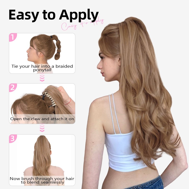 XIXISNOW Claw Clip Ponytail Extension for Women 24'' Clip On