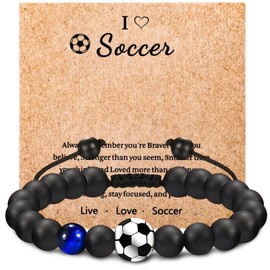 YUFFQOPC Football Gifts, Football Gifts Boys, Football Bracelet Gifts, Natural Stone Football Bracelet for Son, Teenager, Grandson, Nephew, Brother, Graduation, 5, 6, 7, 8, 9, 10, 11, 12 Years