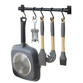 Smallboutique Black Aluminum Utensils Holder,Kitchen Rack Wall Mounted,Kitchen Rail Pan Hanger With S Hooks For Hanging Kitchen Utensil,Bathroom Gadget