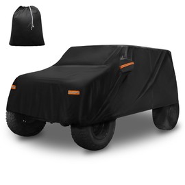 X AUTOHAUX Car Cover for Jeep Wrangler JK 2 Door 2007-2017 Aluminum Film Outdoor Full Car Cover All Weather Waterproof Protection with Driver Door Zipper Black