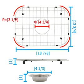 YORZSDI Kitchen Sink Grid 18-7/8" x 13-3/4"- Heavy Duty Kitchen Sink Protector with Built-in Strainer & Center Drain, Non-Slip Rubber Feet & Scratch Resistant Bottom Guard