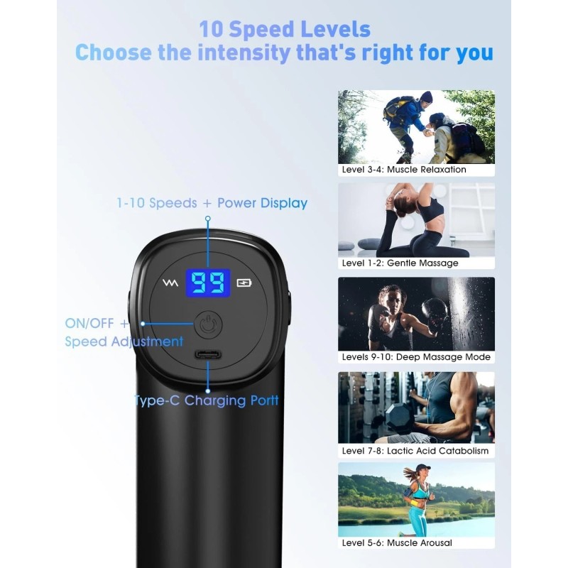 LINGTENG Mini Massage Gun Motor 10 Variable 6 Massage Heads