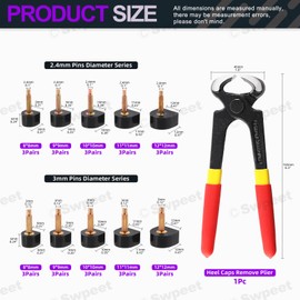 Swpeet 30 Pairs 8 x 8 mm 9 x 9 mm 10 x 10 mm 11 x 11 mm 12 x 12 mm Women High Heel Shoes Replacement Tips Pin, Women High Heel Repair Tool Kits 2 Different Pins Diameter with 6 Inch Heel Pliers for Repair
