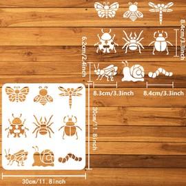 FINGERINSPIRE Cartoon Animals Stencil for Painting 11.8x11.8 inch Hollowed Butterfly Bee Dragonfly Ladybug Drawing Template Large Spider Scarab Cricket Snail Caterpillars Stencil for DIY Crafts