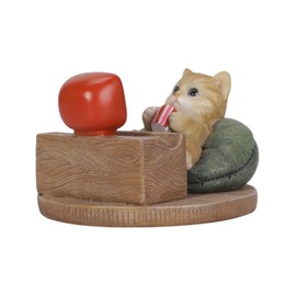 Uvia H21373-1 Tea Cat Watching TV Smartphone Stand 4.1 x 3.9 x 2.6 inches (10.5 x 10 x 6.5 cm) Doll Figurine Figurine Animal Garden Decoration Cat