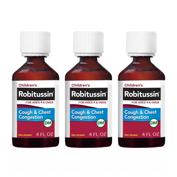 Children's Robitussin Cough and Chest Congestion DM, Cough Medicine for Kids, Grape Flavor - 4 Fl Oz x 3