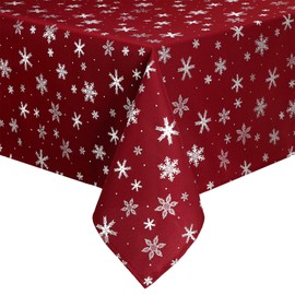 Mixweer Christmas Tablecloth Rectangle Snowflake Tablecloth Snowflake Printed Table Cover Christmas Decorations Snowflake Table Cloth Washable Table Cloths for Dinner Xmas Decor (Red,60 x 84 Inch)