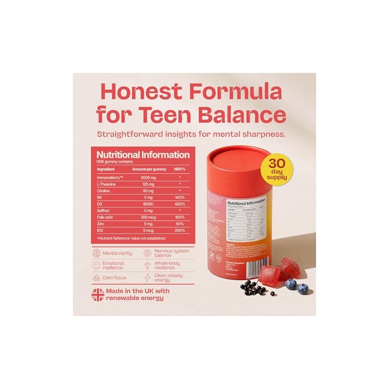 Gumnut Vibe & Thrive Teen Focus Gummies, Cherry, 30 Count