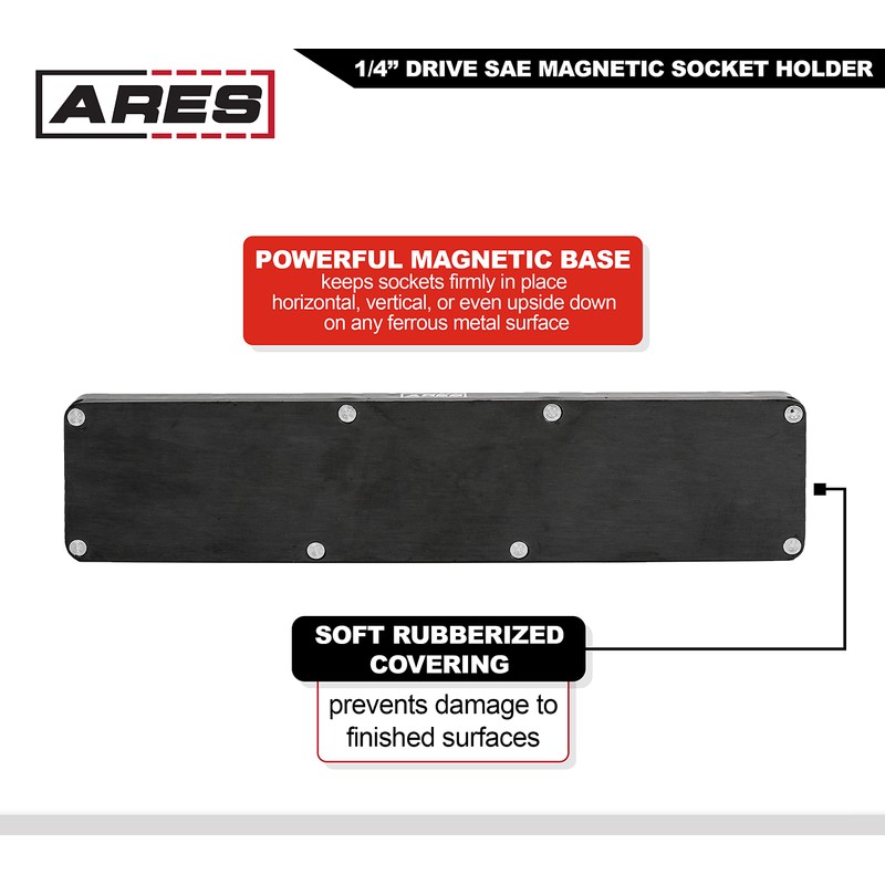 ARES 60005-26-Piece 1/4 in SAE Magnetic Socket Organizer -GREEN -Holds
