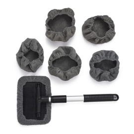 JSCARLIFE Einziehbares Auto-Windschutzscheiben-Reiniger-Werkzeug, Auto-Fensterreiniger-Innen-Kit mit 6 waschbaren Mikrofasertüchern, um 180 ° drehbar, Auto-Windschutzscheiben-Reinigungswischer,