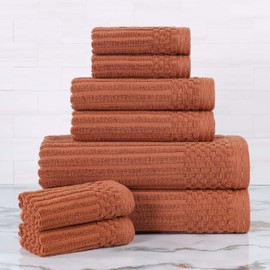 Superior 8 Piece Cotton Towel Set, Includes 2 Bath Towels, 2 Hand Towels, 4 Face Towel/Washcloths, Daily Use for Bathroom, Guest Bath, Ribbed, Absorbent, Home Essentials, Soho Collection, Rust