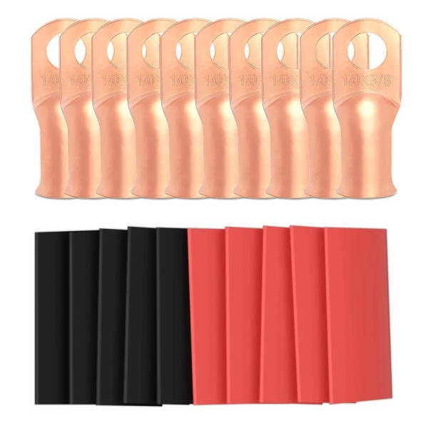 Sanuke 10pcs 1/0 AWG-3/8 Battery Lugs, Heavy Duty Wire Lugs