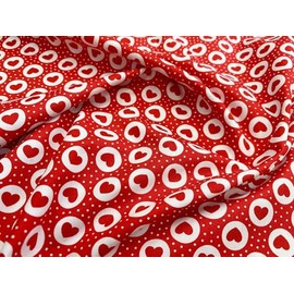 100% Cotton Poplin Fabric - Red & White Love Hearts on Red - Craft Fabric Material by The Metre (CP0883)