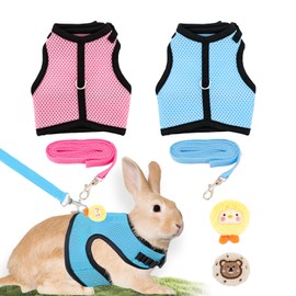 4-Pack Rabbit Harness and Leash Set, Rabbit Leash and Harness Set Escape Proof, Adjustable, with 2 Pendants, for Ferrets Pigs Puppies Small Animals Pets Outdoor Walking Supplies (Pink/Blue)
