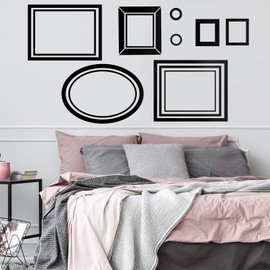 Set of 8 Vinyl Wall Art Decals - Picture Frames - from 2" to 12" Each - Modern Urban Decor for Home Apartment Workplace Decor Design for Living Room Bedroom Family Decals (Black)