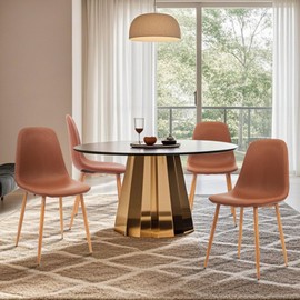 CangLong Washable PU Cushion Seat Back, Mid Century Metal Legs for Kitchen Dining Room Side Chair, Set of 4, Brown