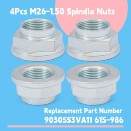 GLOXTED 4Pcs 90305S3VA11 Spindle Nut Compatible with Honda Acura Accord CR-V HR-V Odyssey 2003 2004 2005-2022 2023 2024 M26-1.50 Hex Size 36mm, Replace 615-986