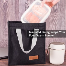 Lunch Bags for Women Men, Insulated Lunch Bag with Cutlery Set Reusable Leakproof Lunch Box Tote Bag Heat Cold Preservation Lunch Box Container for Women Men Kids（Black