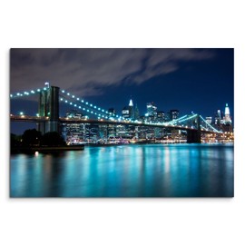 Sinus Art Canvas Picture 120 x 80 cm Urban Photography - Brooklyn Bridge at Blue Night in New York USA