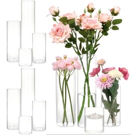 Whonline 12pcs Glass Cylinder Vase 4, 6.8, 9, 12 Inch Glass Candle Holder Clear Vases for Centerpieces Tall Flower Vase for Wedding Home Decor Party 4 Different Sizes