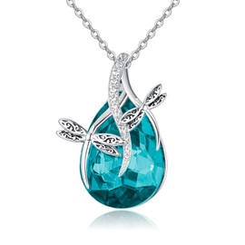 PRAYMOS S925 Sterling Silver Necklaces for Women Dainty Teardrop Necklace Dragonfly Pendant Minimalist Birthstone Necklace Valentine's Day Gifts for Girls Wife, Sterling Silver, Cubic Zirconia
