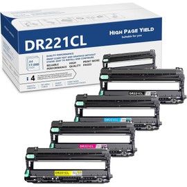 DR221 DR221CL Drum Unit Set 4 Pack Replacement for Brother DR-221CL DR-221CL-BK Drum Unit for HL-3140CW HL-3170CDW HL-3180CDW MFC-9330CDW MFC-9130CW Printer (Only Drum)