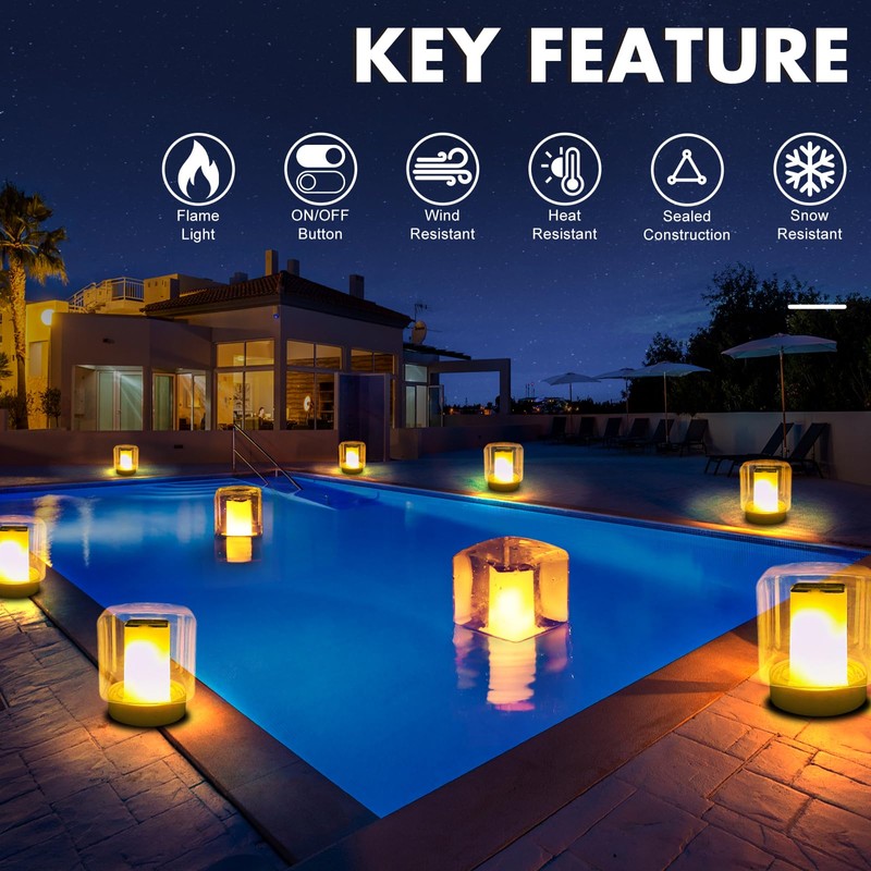 LanPool Floating Pool Lights, Solar Flame Pool Lights Waterproof, Square