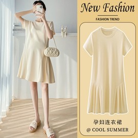 Maternity Summer Short-Sleeved Cotton Dress A46 Short L / Green 3ea