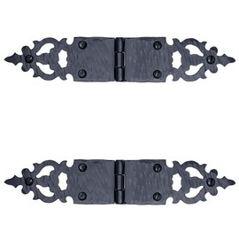 2 Pack 8 Inch Black Wrought Iron Hinges - Hand Forged Wrought Iron Door Hinges – Rustic Iron Hinges for Farmhouse Shutters, Chests, Barn Doors, Shutter and Gates – The Castile Series