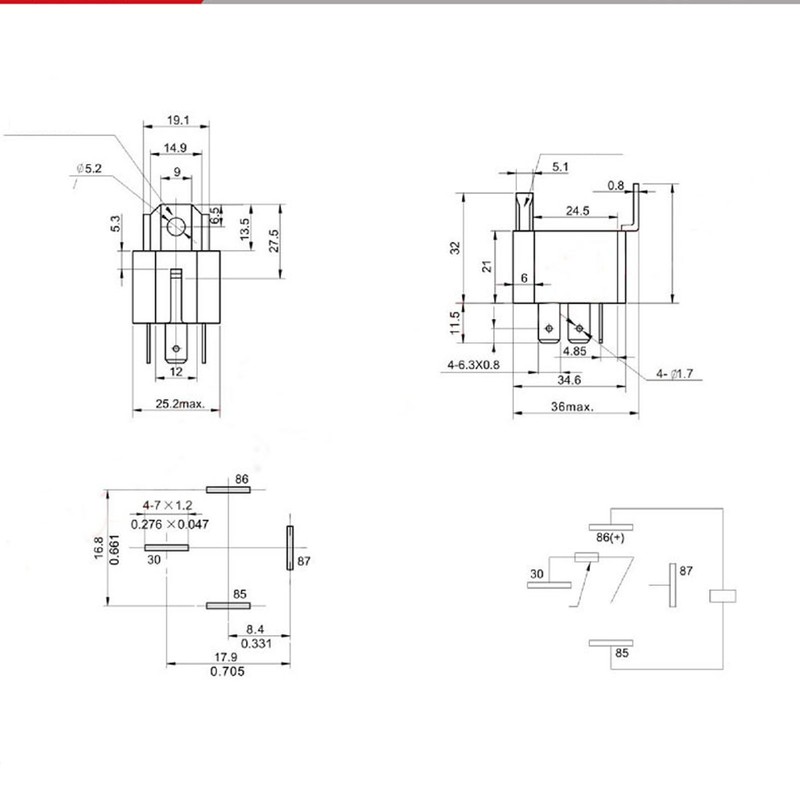 5Pcs Automotive Relay 12V DC 30A 4 Pin 4 Wire