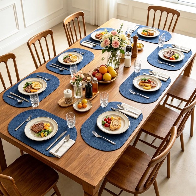 Oval placemats Set of 8, Heat Resistant Faux Leather Place