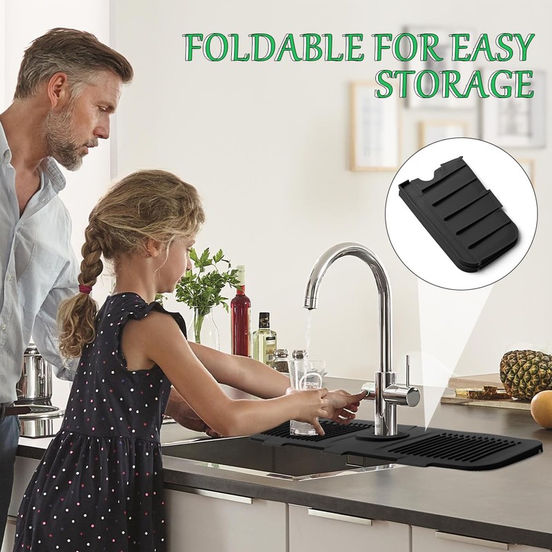 FFTANXS Tap Protector & Drip Mat, Black, Tap Splash Guard,