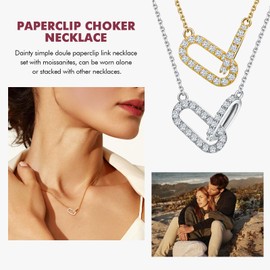 DAYBYDAY Gold Necklaces for Women Dainty Interlocking Moissanite Safety Pin Paper Clip Necklace