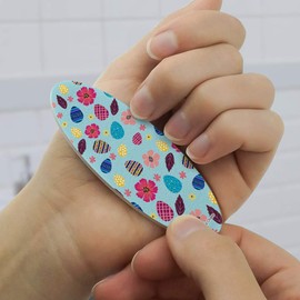 Colorful Easter Eggs and Flowers Double-Sided Oval Nail File Emery Board Set 4 Pack