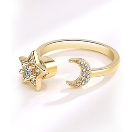 LUTAKU To My Daughter - Fidget Ring Silver Moon Star Anxiety Ring for Women,Stress Reliever Spinner Rings, Adjustable Open Ring,Fidget Jewelry for Women Girls (Gold02)