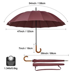 G4Free 54 Inch Large Windproof Umbrella for 2 Persons, 16 Ribs Auto Open Classic Wooden J Handle Cane Stick Golf Rain Umbrellas for Men Women Travel 120cm (Burgendy)
