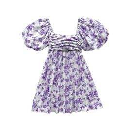 Floerns Women's Floral Dress Puff Sleeve Dress Square Neck Summer Vacation Picnic Mini Dresses Purple