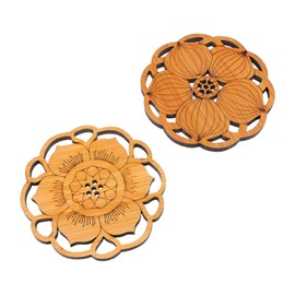 KICHOUSE Thick Bamboo Lotus Coasters Set of 2 Heatproof Mats Coasters Unique Home Decor for Home