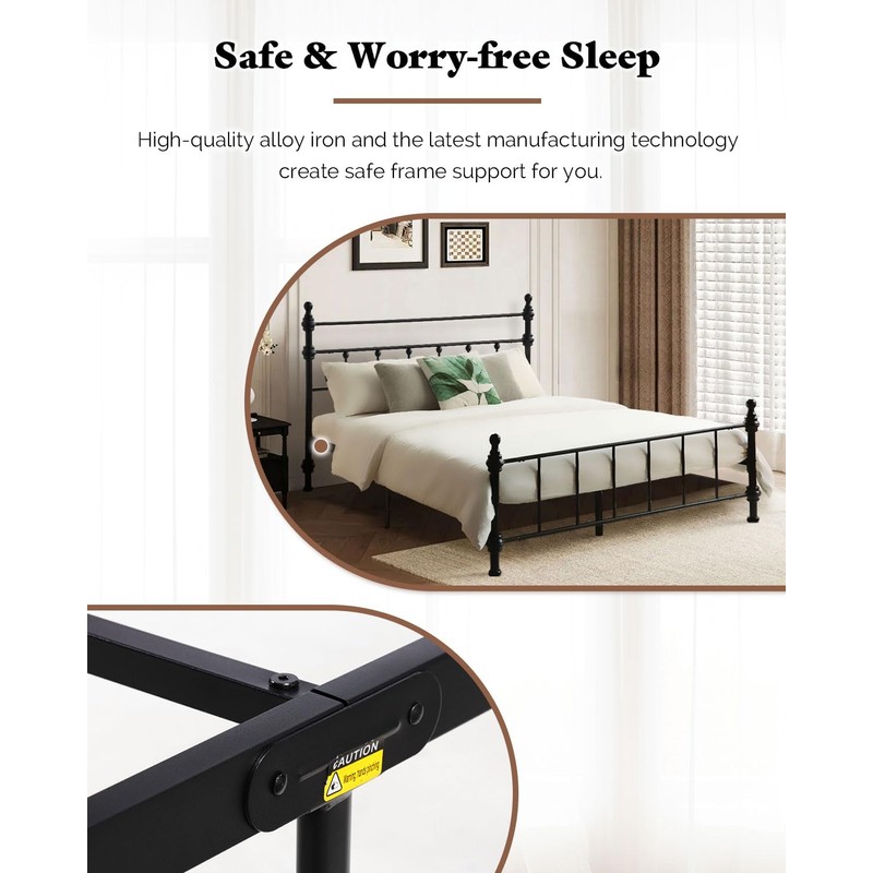 Metal Platform Bed Frame with Arched Headboard, Sturdy Heavy Duty