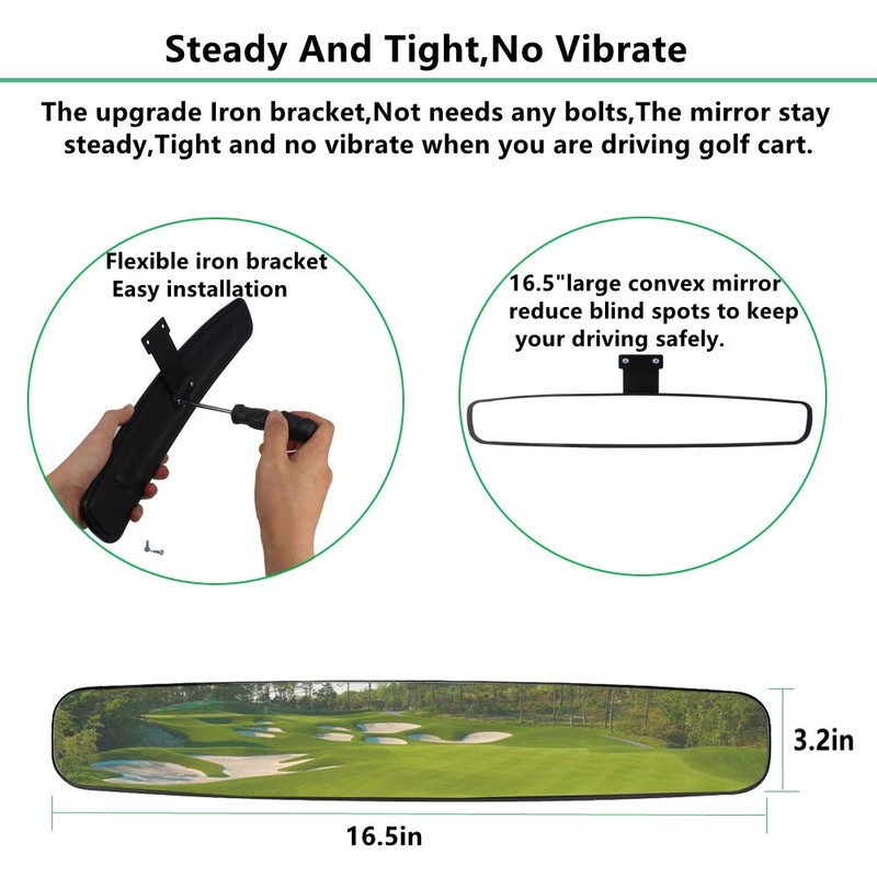 HKOO Extra Wide Convex Rear View Mirror for Golf Cart,