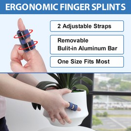 Andecoco 2 PCS Breathable Trigger Finger Splint, Adjustable Finger Brace, Thumb Brace for Broken Strained Arthritis for Thumb, Middle, Index, Ring, Pinky Finger Splint (2, Blue)