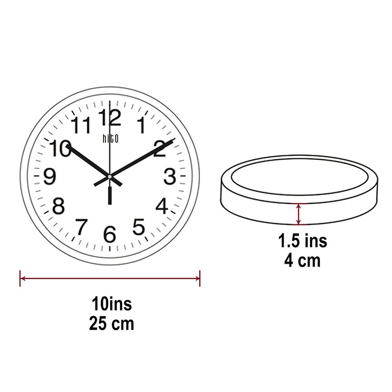 HITO Silent Non-ticking Wall Clock- Aluminum Frame Glass Cover, 10