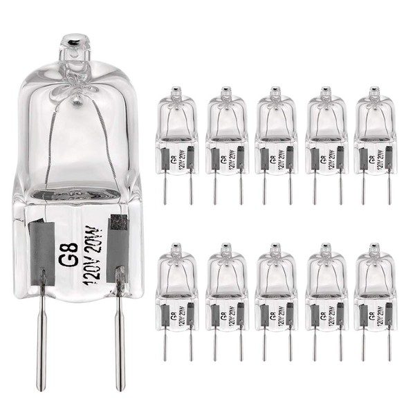 G8 Light Bulbs 20Watt 120Volt Halogen Light Bulb G8 Base Bi-Pin Shorter 1-3/8" (1.38") Length 20W T4 JCD Warm White Under Cabinet Puck Lighting Replacements,10Pack