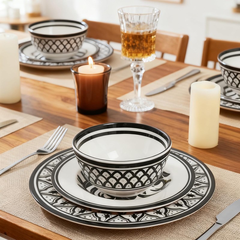 Lechoo Melamine Dinnerware Sets-12pcs Melamine Plates and Bowls Set, Unbreakable,